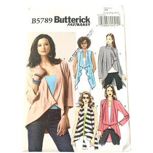Butterick B5789 Sewing Pattern Misses' Vests & Jackets Very Easy Sizes LG XLG XX